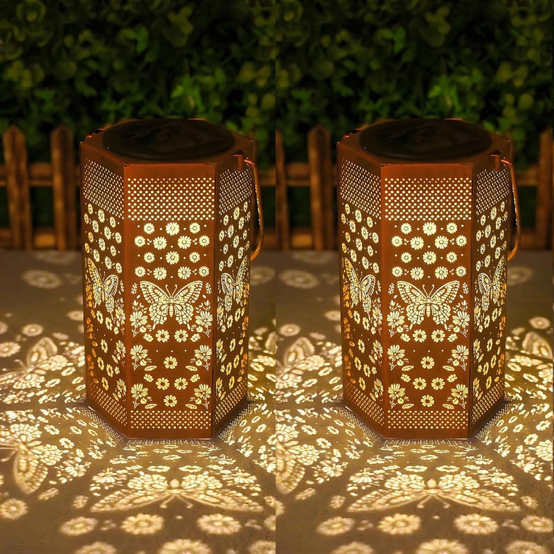 Opjoy 2 Pack Butterfly Solar Lantern Outdoor Waterproof - Mothers Day Gifts for Mom Grandma - Birthday Day Gifts for Women, Garden Decor Solar Lights Outdoor - Image 1